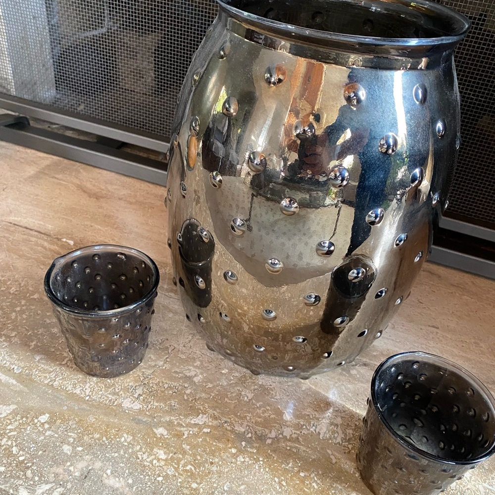 Pottery barn vase & 2 votives